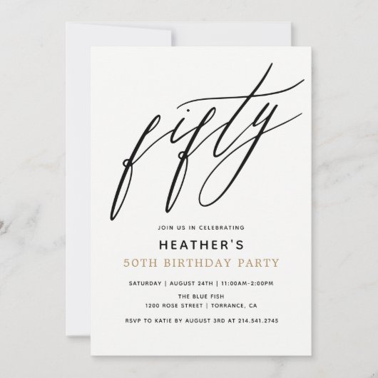 Moderne kalligrafie 50ste verjaardagsfeestje kaart (Voorkant)