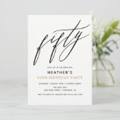 Moderne kalligrafie 50ste verjaardagsfeestje kaart (Staand voorkant)