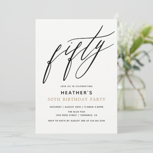Moderne kalligrafie 50ste verjaardagsfeestje kaart (Staand voorkant)