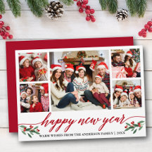 Moderne kalligrafie 5 foto gelukkig nieuwjaar rood