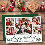 Moderne kalligrafie 5 Fotoserie Groen Feestdagenkaart<br><div class="desc">Modern kalligrafiescript 5 Fotoserie Foto Collage Prettige feestdagen Kaart bevat Waterverf Kerstmis Holly Berries - Groen script</div>