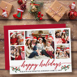 Moderne kalligrafie 5 Fotoserie Rood Feestdagenkaart<br><div class="desc">Modern kalligrafiescript 5 Fotoserie Foto Collage Prettige feestdagen Kaart bevat Waterverf Kerstkleertjes - Rood script</div>