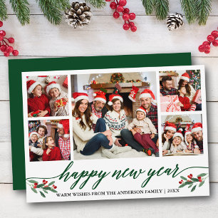 Moderne kalligrafie 5 Gelukkig Nieuwjaar Groen Feestdagenkaart