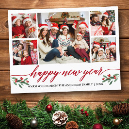 Moderne kalligrafie 5 Gelukkig Nieuwjaar rood Briefkaart