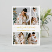 Moderne kalligrafie 5 Kerstfeestelijke foto's Folie Feestdagenkaart (Staand Voorkant)