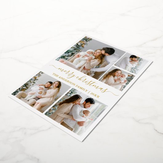 Moderne kalligrafie 5 Kerstfeestelijke foto's Folie Feestdagenkaart (Gedraaid)