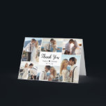 Moderne kalligrafie 6 foto collage hart bruiloft bedankkaart<br><div class="desc">Modern, Elegant, Hand Lettered Script Zwart-wit Bruiloft Multi Foto 6 Collage Dank u Gevouwen Kaart. Stijlvolle bruiloft dank u kaart sjabloon met zes (6) foto op de voorkant en een (1) foto binnen. Met de tekst "dank u" in een wervelende hand geletterd kalligrafie script lettertype in zwart op witte kleur...</div>
