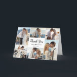 Moderne kalligrafie 6 foto collage hart bruiloft bedankkaart<br><div class="desc">Modern, Elegant, Hand Lettered Script Zwart-wit Bruiloft Multi Foto 6 Collage Dank u Gevouwen Kaart. Stijlvolle bruiloft dank u kaart sjabloon met zes (6) foto op de voorkant en een (1) foto binnen. Met de tekst "dank u" in een wervelende hand geletterd kalligrafie script lettertype in zwart op witte kleur...</div>