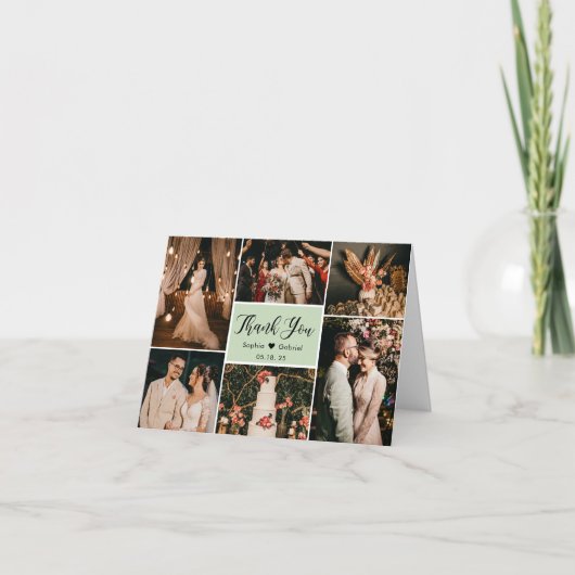 Moderne kalligrafie 6 Foto Collage Wedding Dank Y Bedankkaart (Voorkant)