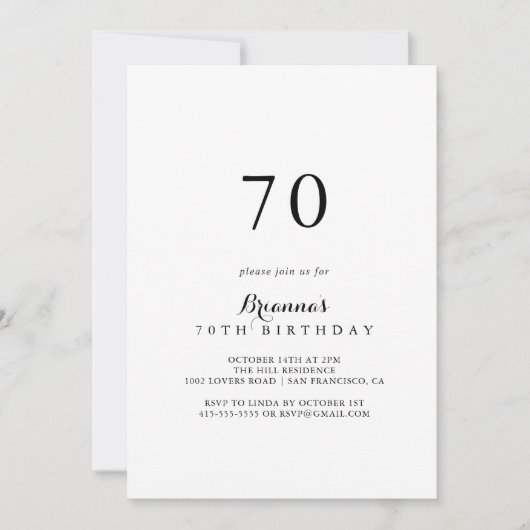 Moderne kalligrafie 70e verjaardagsfeest kaart (Voorkant)