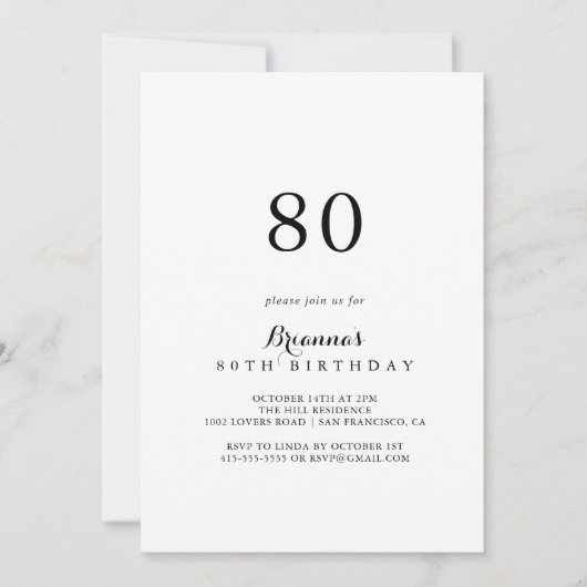 Moderne kalligrafie 80e verjaardagsfeest kaart (Voorkant)