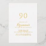 Moderne kalligrafie 90th Birthday Party Gold Folie Uitnodiging<br><div class="desc">Deze moderne kalligrafie-uitnodiging voor gouden folie op het verjaardagsfeest is perfect voor een modern evenement...  Het eenvoudige en elegante ontwerp kenmerkt klassieke en fancy manuscripttypografie in gouden folie.</div>
