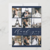Moderne kalligrafie 9 Foto Collage Navy Blue Bedankkaart (Voorkant)