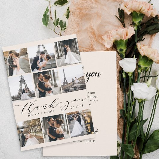 Moderne kalligrafie 9 Foto Collage Off White Bedankkaart