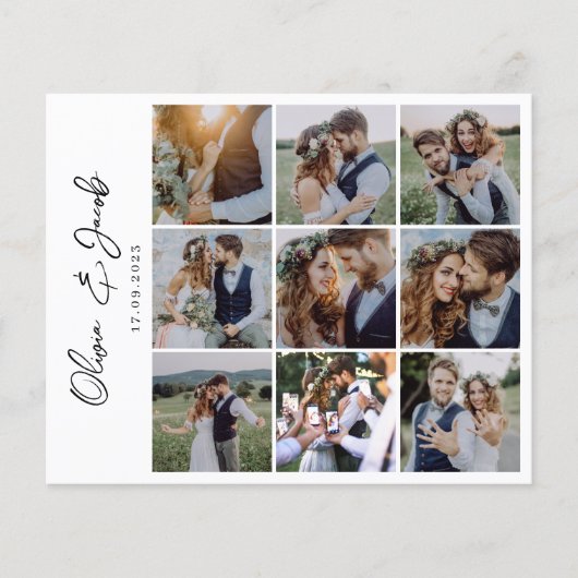 Moderne kalligrafie 9 Foto Collage Wedding Dank (Voorkant)