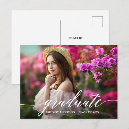 Moderne kalligrafie Aankondiging Afstuderen foto's Briefkaart (Voorkant / Achterkant)