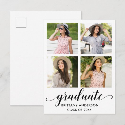Moderne kalligrafie Afstuderen 4 Fotoaankondiging Uitnodiging Briefkaart (Voorkant / Achterkant)