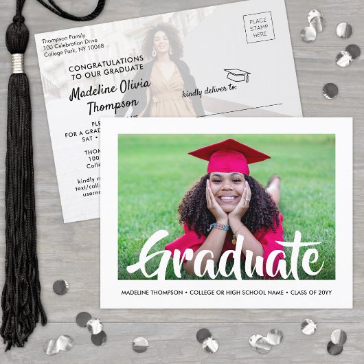 Moderne kalligrafie Afstuderen foto afstudeerfeest Uitnodiging Briefkaart