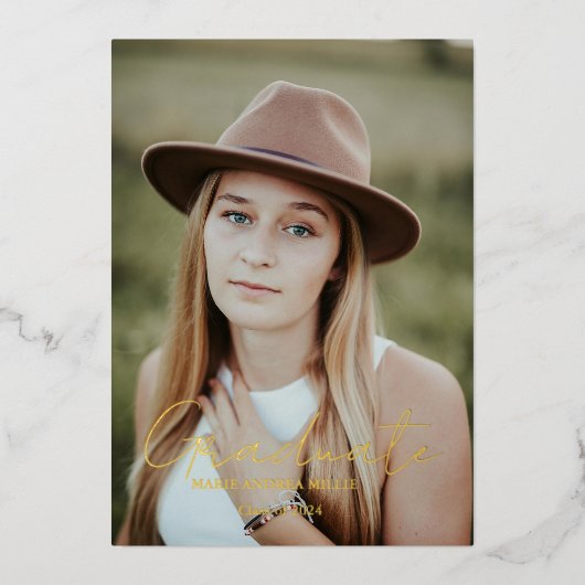 Moderne kalligrafie Afstuderen Foto Afstuderen Folie Uitnodiging (Voorkant)