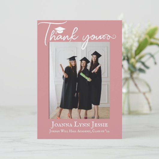 moderne kalligrafie Afstuderen Foto Bedankkaart (Staand voorkant)