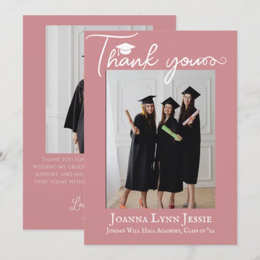 moderne kalligrafie Afstuderen Foto Bedankkaart (Voorkant / Achterkant)