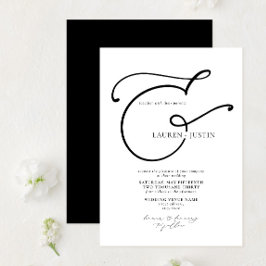 Moderne kalligrafie Ampersand Black White Wedding Kaart