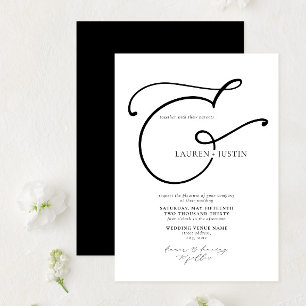 Moderne kalligrafie Ampersand Black White Wedding Kaart