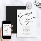Moderne kalligrafie Ampersand Black White Wedding Kaart
