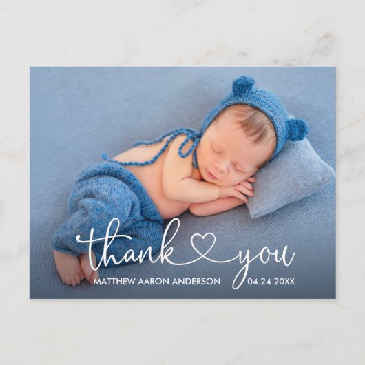 Moderne kalligrafie Baby Foto bedankt Briefkaart (Voorkant)