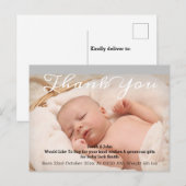 Moderne kalligrafie Baby Geboortefoto Dank u Aankondigingskaart (Voorkant / Achterkant)