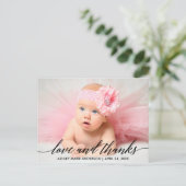 Moderne kalligrafie Baby Liefde en Dank Foto Briefkaart (Staand voorkant)