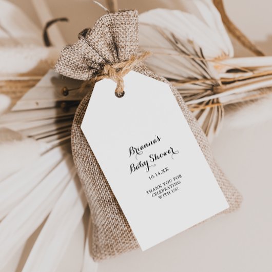 Moderne kalligrafie baby shower cadeaulabel