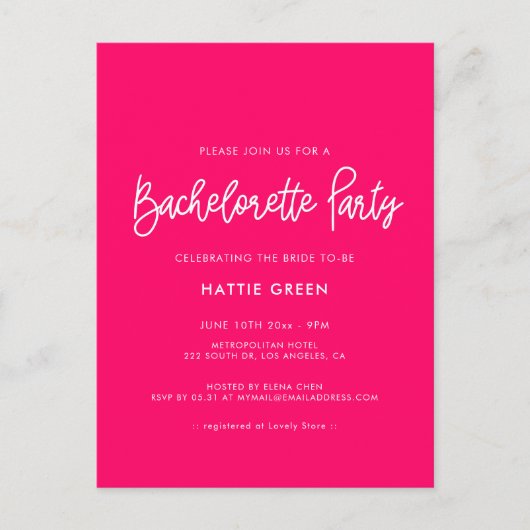 Moderne kalligrafie Bachelorette Party uitnodiging (Voorkant)