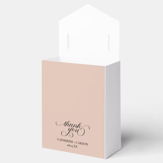 Moderne kalligrafie Beige bruiloft Bedankdoosjes (Geopend)