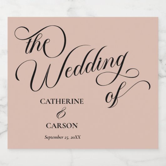 Moderne kalligrafie Beige bruiloft Likeurfles Etiket (Enkel label)