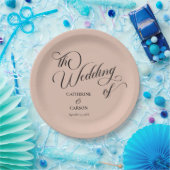 Moderne kalligrafie Beige bruiloft Papieren Bordje (Feest)