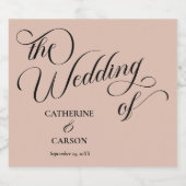 Moderne kalligrafie Beige bruiloft Sparkling Wijnetiket (Enkel label)