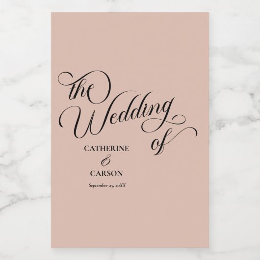 Moderne kalligrafie Beige bruiloft Wijn Etiket (Enkel label)