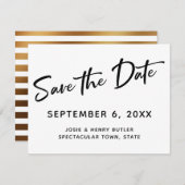 Moderne kalligrafie bespaart de datum waarop Gold Save The Date (Voorkant / Achterkant)