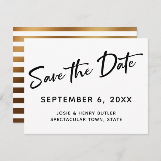Moderne kalligrafie bespaart de datum waarop Gold Save The Date (Voorkant / Achterkant)