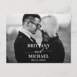 Moderne kalligrafie bespaart de datum zwart-wit briefkaart