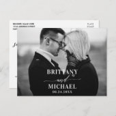 Moderne kalligrafie bespaart de datum zwart-wit briefkaart (Voorkant / Achterkant)