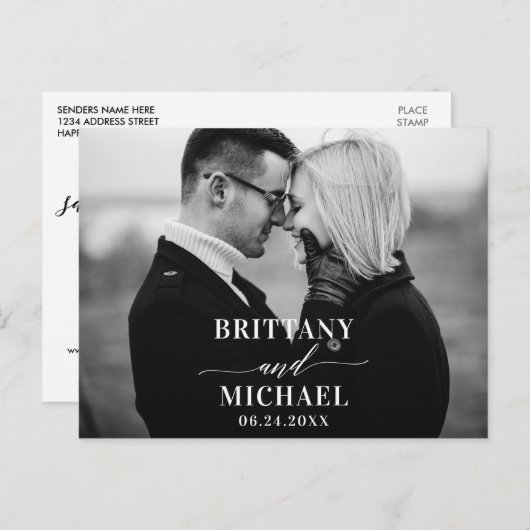 Moderne kalligrafie bespaart de datum zwart-wit briefkaart (Voorkant / Achterkant)