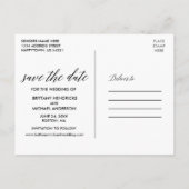 Moderne kalligrafie bespaart de datum zwart-wit briefkaart (Achterkant)