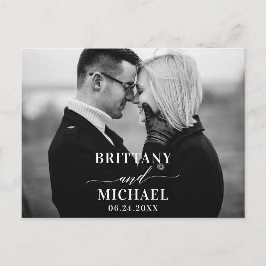 Moderne kalligrafie bespaart de datum zwart-wit briefkaart (Voorkant)