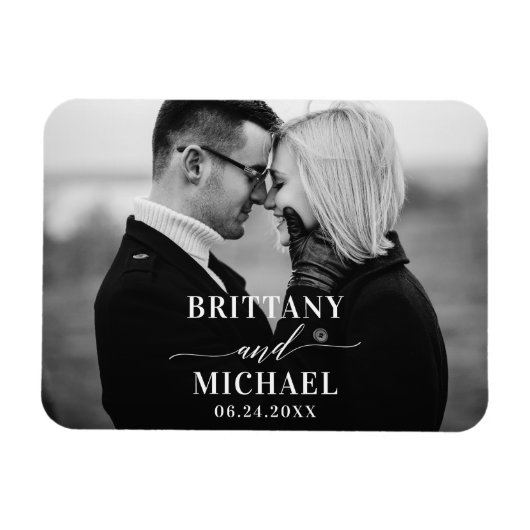 Moderne kalligrafie bespaart de datum zwart-wit magneet (Horizontaal)