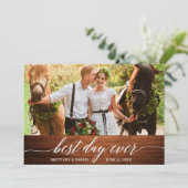 Moderne kalligrafie Beste dag Oog Hout Weddenschap Bedankkaart (Staand voorkant)