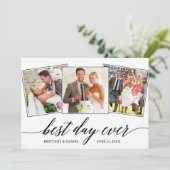 Moderne kalligrafie Beste dag ooit 3 Foto Bedankkaart (Staand voorkant)