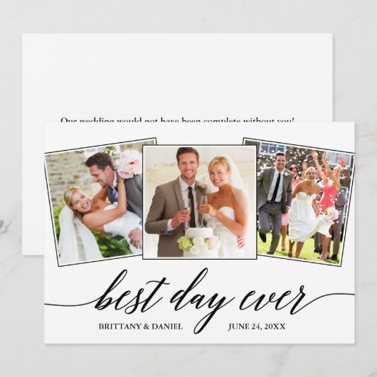 Moderne kalligrafie Beste dag ooit 3 Foto Bedankkaart (Voorkant / Achterkant)