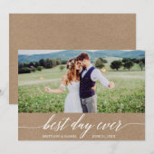 Moderne kalligrafie Beste dag ooit bruiloft Kraft Bedankkaart (Voorkant / Achterkant)
